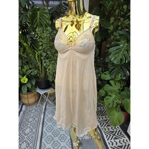 Vintage St Michael Beige Satin Lace Lingerie Chemise Nightie Slip Dress Small